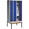 Garment cabinet, 4 compartments with bench seat below 2090x1590x500mm